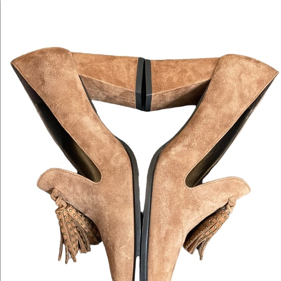 Stuart Weizman Broom Tassel Suede Block-heel Pumps size 7M - Picture 8 of 13